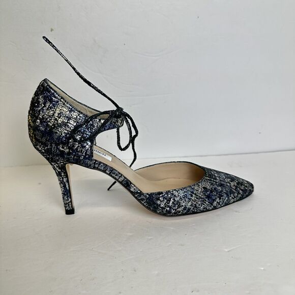 LK Bennett Shoes Womens 40 US 10.5 Foil Blue Suede Leather Pointy Toe Pumps Heel - Picture 3 of 11